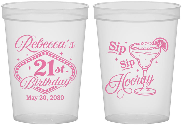 Custom 21st Birthday 16 oz Translucent Cups - Sip Sip Hooray Vegas | 340006
