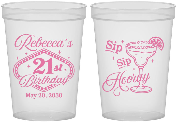 Custom 21st Birthday 16 oz Translucent Cups - Sip Sip Hooray Vegas | 340006