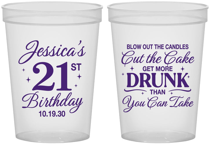 Custom 21st Birthday 16 oz Translucent Cups - Candles Cake Drunk | 340010