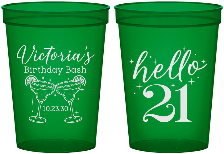 Custom 21st Birthday 16 oz Translucent Cups - Hello Twenty One | 340011