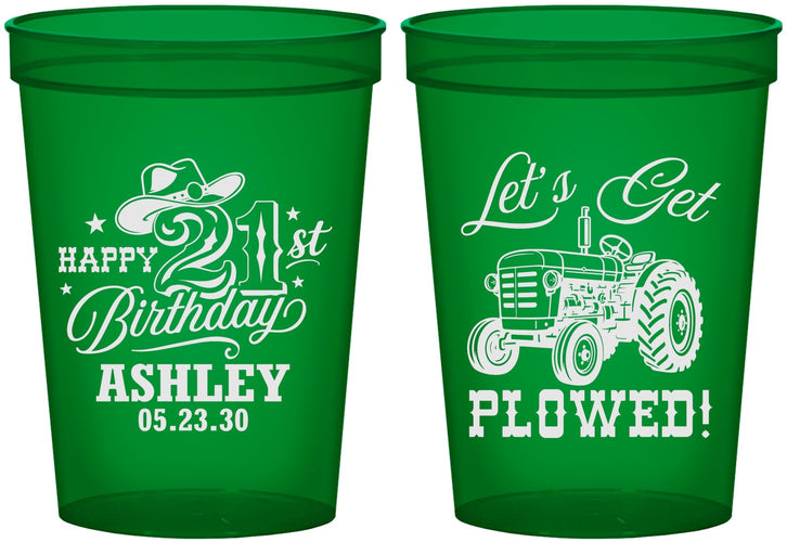Custom 21st Birthday 16 oz Translucent Cups - Lets Get Plowed | 340012