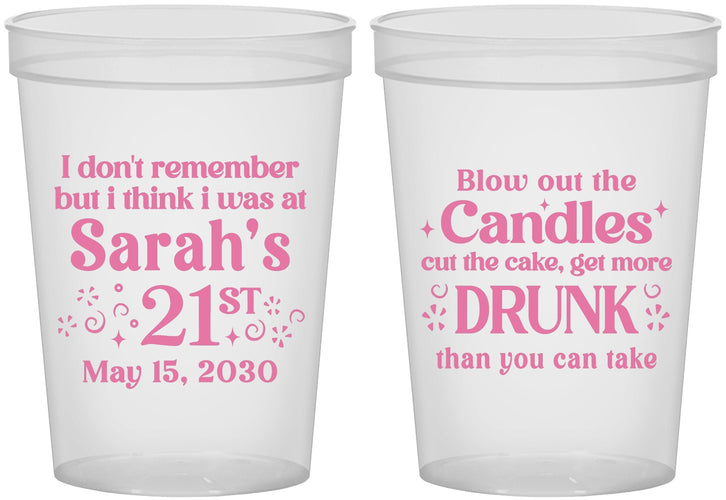 Custom 21st Birthday 16 oz Translucent Cups - Candles Cake Drunk | 340017