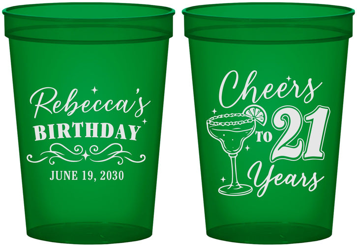 Custom 21st Birthday 16 oz Translucent Cups - Cheers To Twenty One Years | 340019