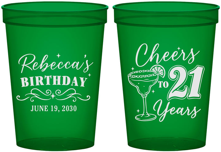 Custom 21st Birthday 16 oz Translucent Cups - Cheers To Twenty One Years | 340019