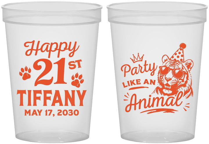 Custom 21st Birthday 16 oz Translucent Cups - Party Like An Animal Tiger | 340020