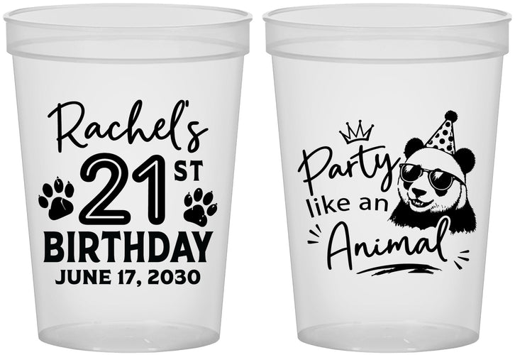 Custom 21st Birthday 16 oz Translucent Cups - Party Like An Animal Panda | 340021