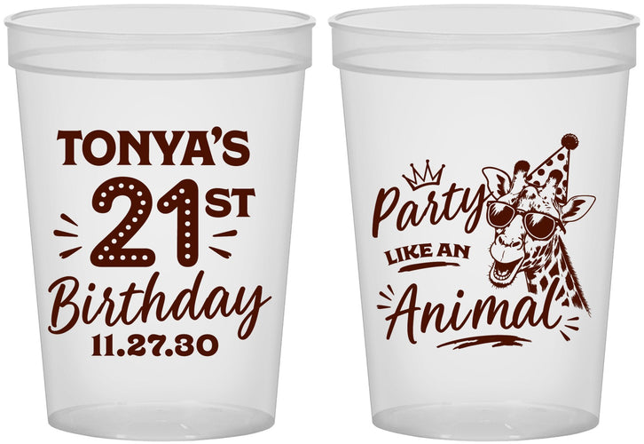 Custom 21st Birthday 16 oz Translucent Cups - Party Like An Animal Giraffe | 340022