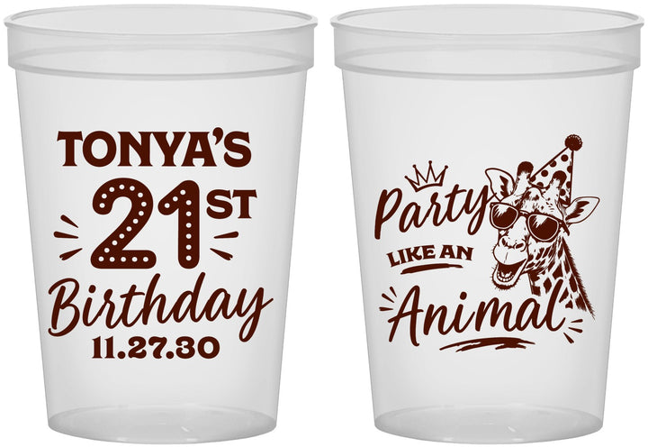 Custom 21st Birthday 16 oz Translucent Cups - Party Like An Animal Giraffe | 340022