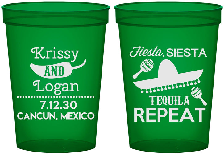 Custom Wedding 16 oz Translucent Cups - Fiesta Siesta Tequila Repeat | 344
