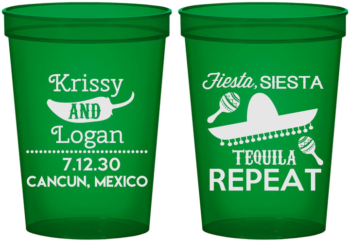 Custom Wedding 16 oz Translucent Cups - Fiesta Siesta Tequila Repeat | 344