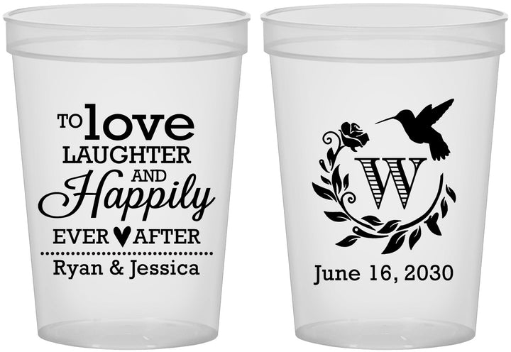 Custom Wedding 16 oz Translucent Cups - Love Laughter Happily | 345