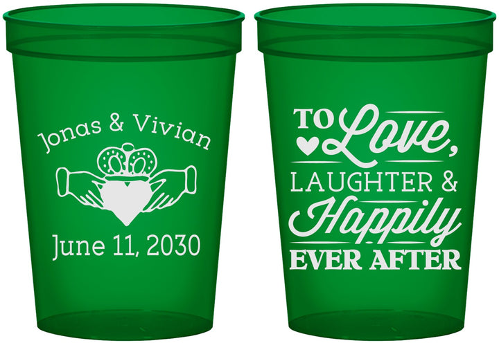 Custom Wedding 16 oz Translucent Cups - Love Laughter Happily | 346