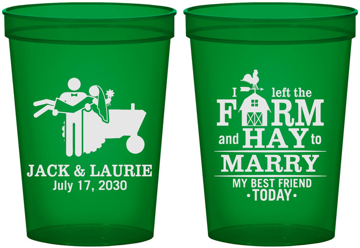 Custom Wedding 16 oz Translucent Cups - Left The Farm Tractor | 347