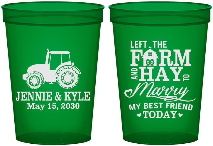 Custom Wedding 16 oz Translucent Cups - Left The Farm Tractor | 351