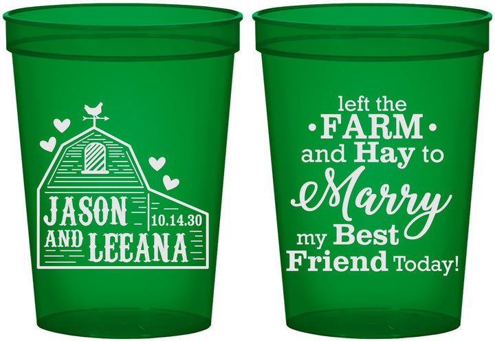 Custom Wedding 16 oz Translucent Cups - Left The Farm Tractor | 352