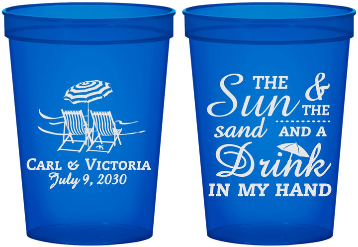 Custom Wedding 16 oz Translucent Cups - Sun Sand Drink In My Hand | 353