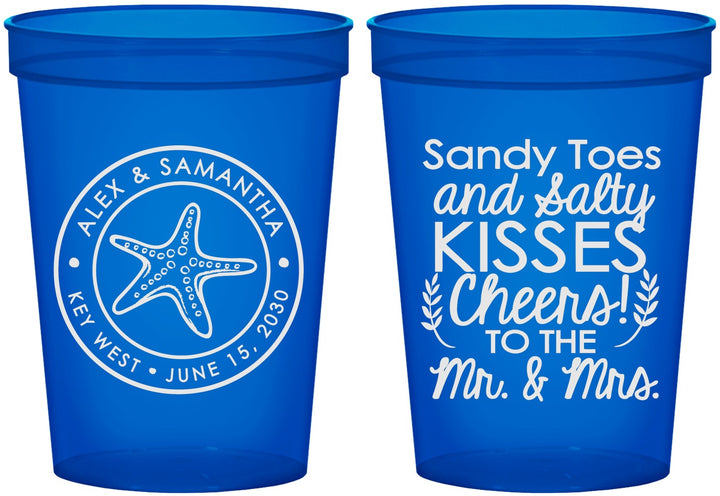 Custom Wedding 16 oz Translucent Cups - Sandy Feet Salty Kisses | 355