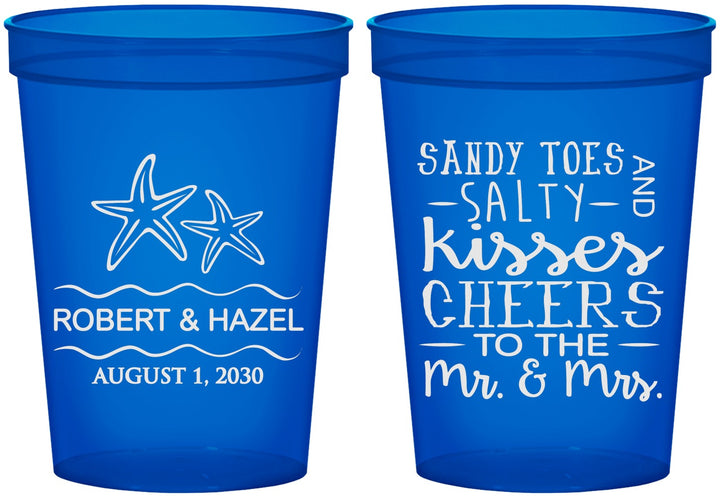 Custom Wedding 16 oz Translucent Cups - Sandy Feet Salty Kisses | 356