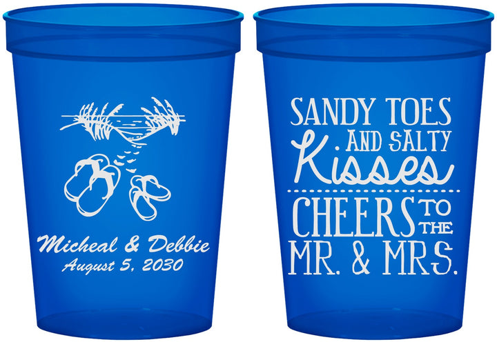 Custom Wedding 16 oz Translucent Cups - Sandy Feet Salty Kisses | 357