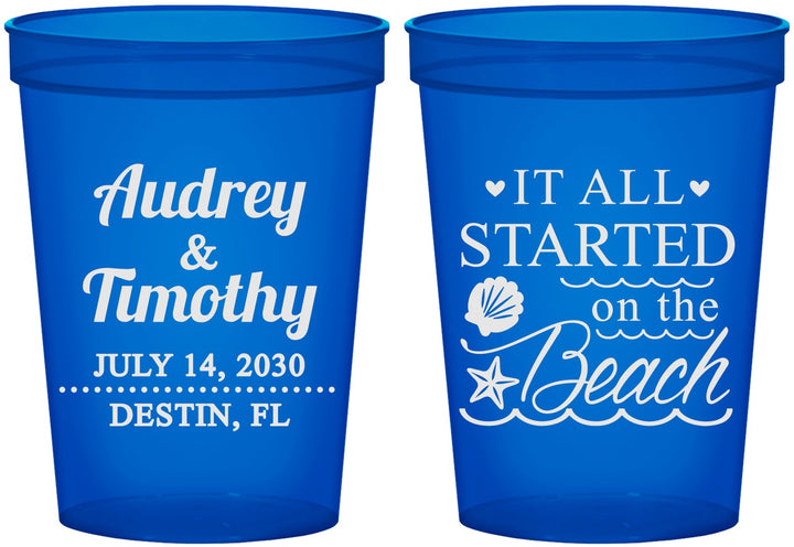 Custom Wedding 16 oz Translucent Cups - Started On The Beach | 361