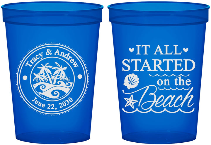 Custom Wedding 16 oz Translucent Cups - Started On The Beach | 362
