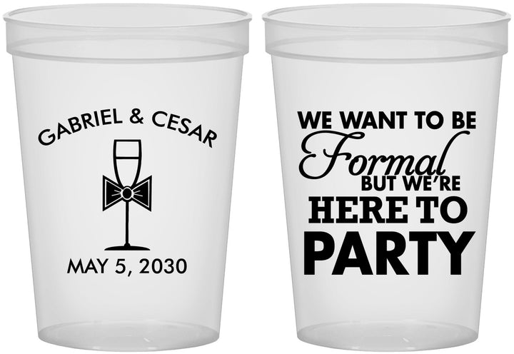 Custom Wedding 16 oz Translucent Cups - Formal Here To Party | 366