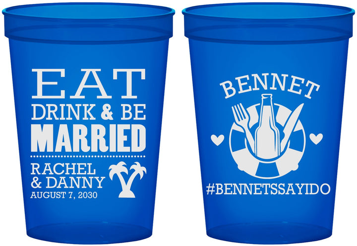 Custom Wedding 16 oz Translucent Cups - Eat Drink Be Married | 367