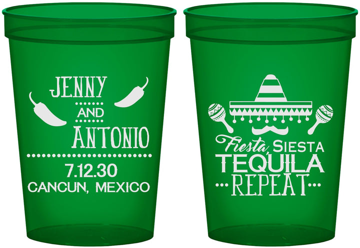 Custom Wedding 16 oz Translucent Cups - Fiesta Siesta Tequila Repeat | 369