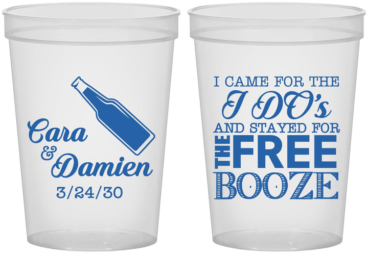 Custom Wedding 16 oz Translucent Cups - I Do Free Booze | 371