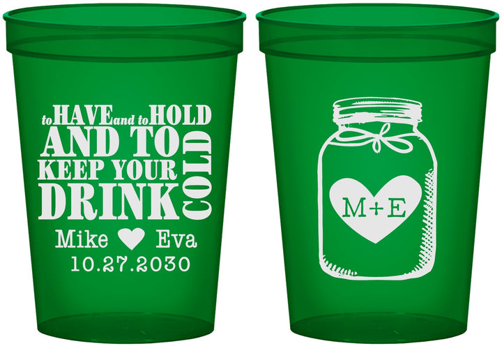 Custom Wedding 16 oz Translucent Cups - Mason Jar | 373