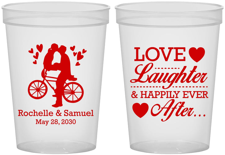 Custom Wedding 16 oz Translucent Cups - Love Laughter Happily | 376