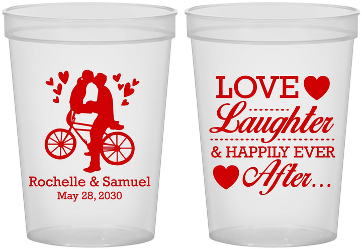 Custom Wedding 16 oz Translucent Cups - Love Laughter Happily | 376