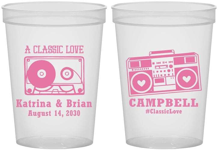 Custom Wedding 16 oz Translucent Cups - Class Love Cassette Tape | 389