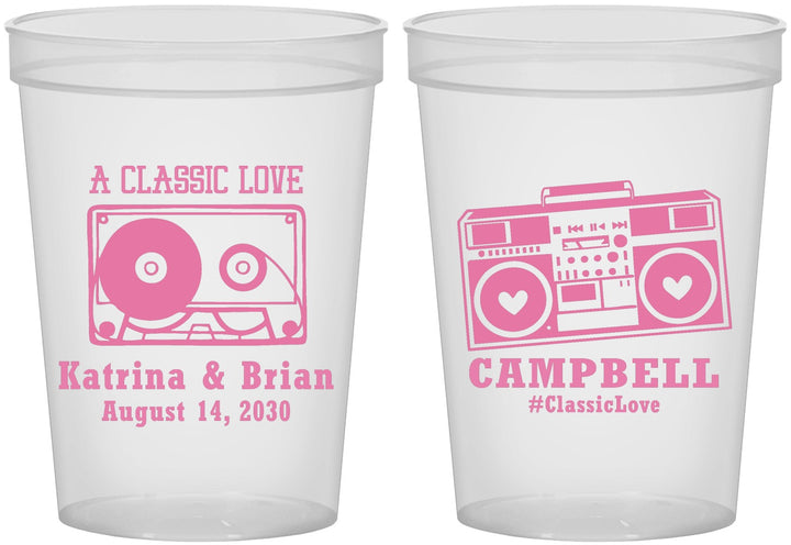 Custom Wedding 16 oz Translucent Cups - Class Love Cassette Tape | 389