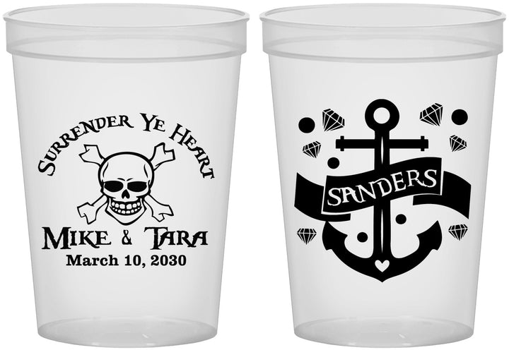 Custom Wedding 16 oz Translucent Cups - Anchor Nautical | 391
