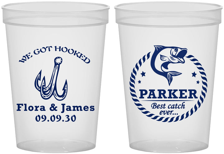 Custom Wedding 16 oz Translucent Cups - We Got Hooked Fish | 392