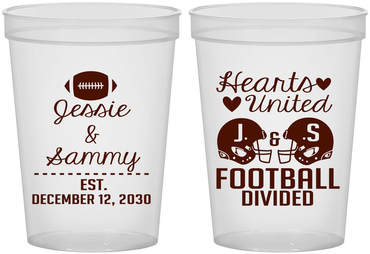 Custom Wedding 16 oz Translucent Cups - Hearts United Football | 395