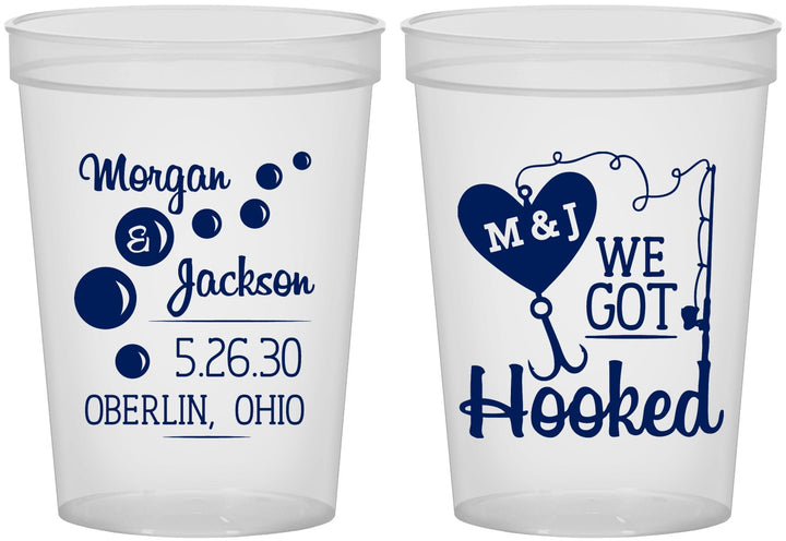 Custom Wedding 16 oz Translucent Cups - We Got Hooked Fish | 396