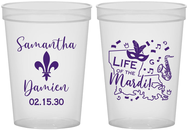 Custom Wedding 16 oz Translucent Cups - Mardi Gras | 398