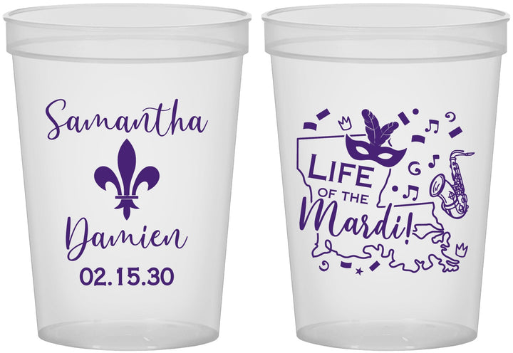 Custom Wedding 16 oz Translucent Cups - Mardi Gras | 398
