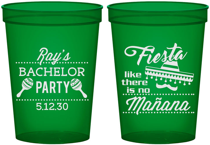 Custom Bachelor Party 16 oz Translucent Cups - Fiesta No Manana | 40002