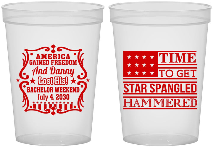 Custom Bachelor Party 16 oz Translucent Cups - Star Spangled Hammered | 40032