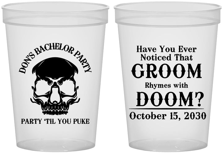 Custom Bachelor Party 16 oz Translucent Cups - Groom Doom Skull | 40041