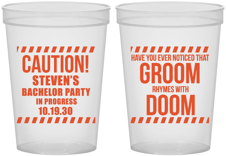 Custom Bachelor Party 16 oz Translucent Cups - Groom Rhymes Doom | 40042
