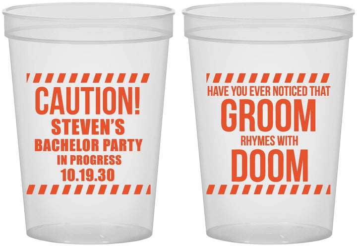 Custom Bachelor Party 16 oz Translucent Cups - Groom Rhymes Doom | 40042