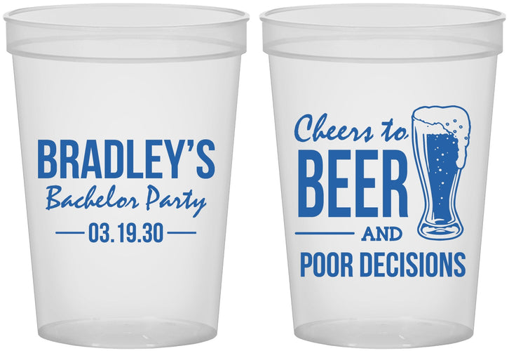 Custom Bachelor Party 16 oz Translucent Cups - Beer Pour Decisions | 40045