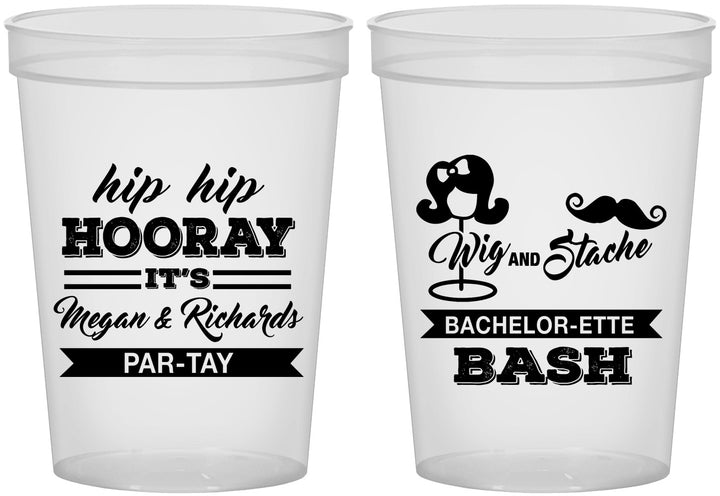 Custom Bachelor Party 16 oz Translucent Cups - Wig Or Stache | 40058