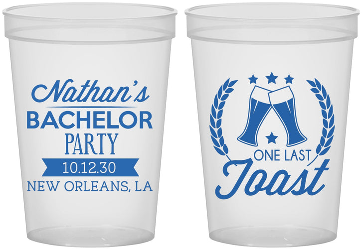 Custom Bachelor Party 16 oz Translucent Cups - One Last Toast | 40095