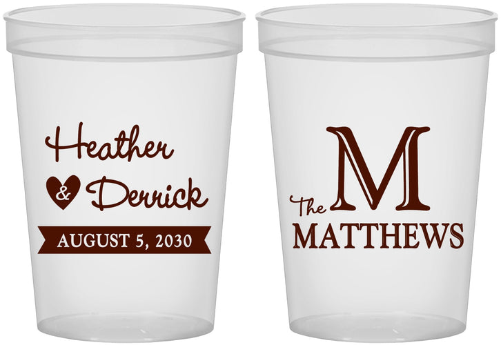 Custom Wedding 16 oz Translucent Cups - Monogram | 402