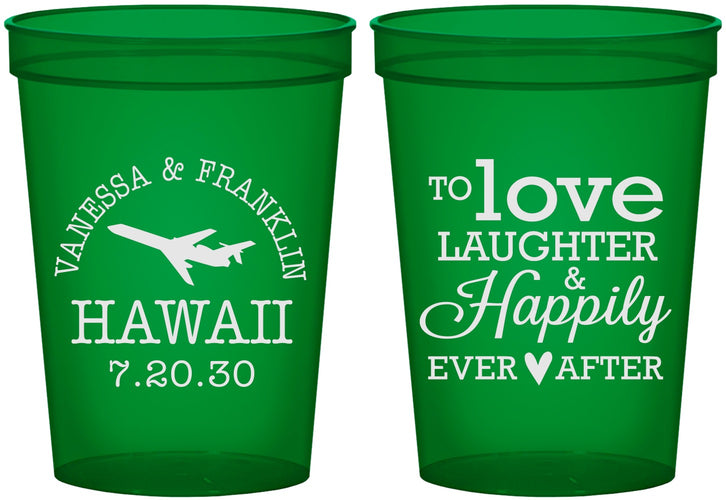 Custom Wedding 16 oz Translucent Cups - Love Laughter Happily | 404